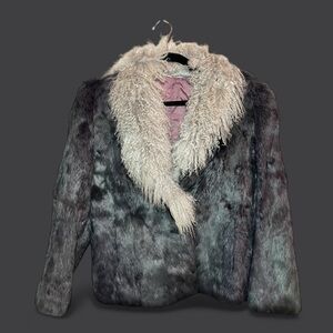 Vintage Exquisite Real Rabbit fur and Sheep Fur Jacket Gray Pockets